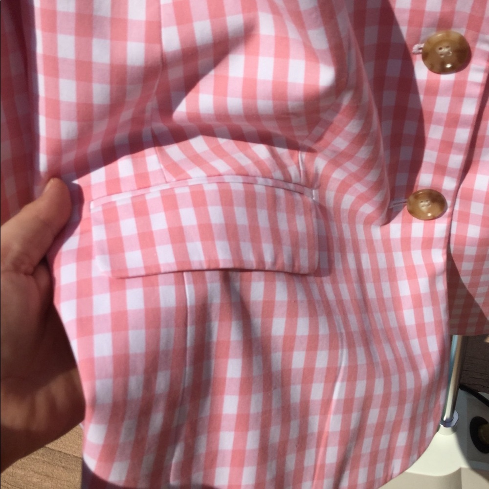 NWT Talbots Pink & White Linen Gingham Lined Blaz - Picture 4 of 8